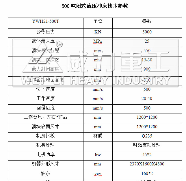框架式液压冲床YWH21-500T